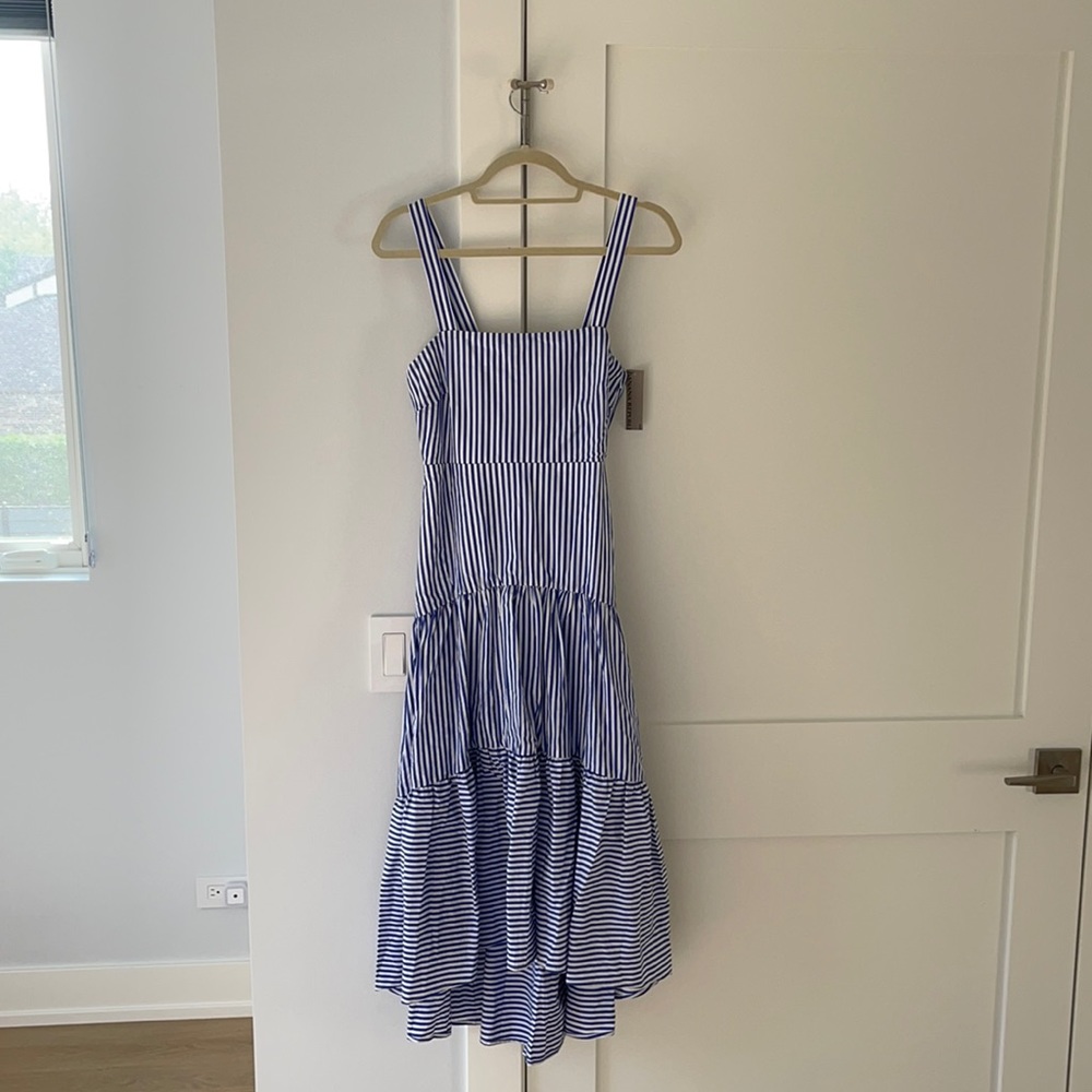 New blue/white striped Banana Republic maxi dress